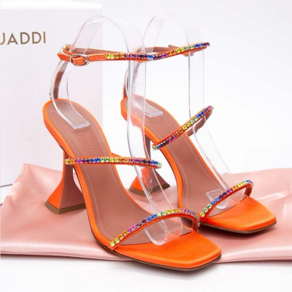 Amina muaddi orange Gilda sandals